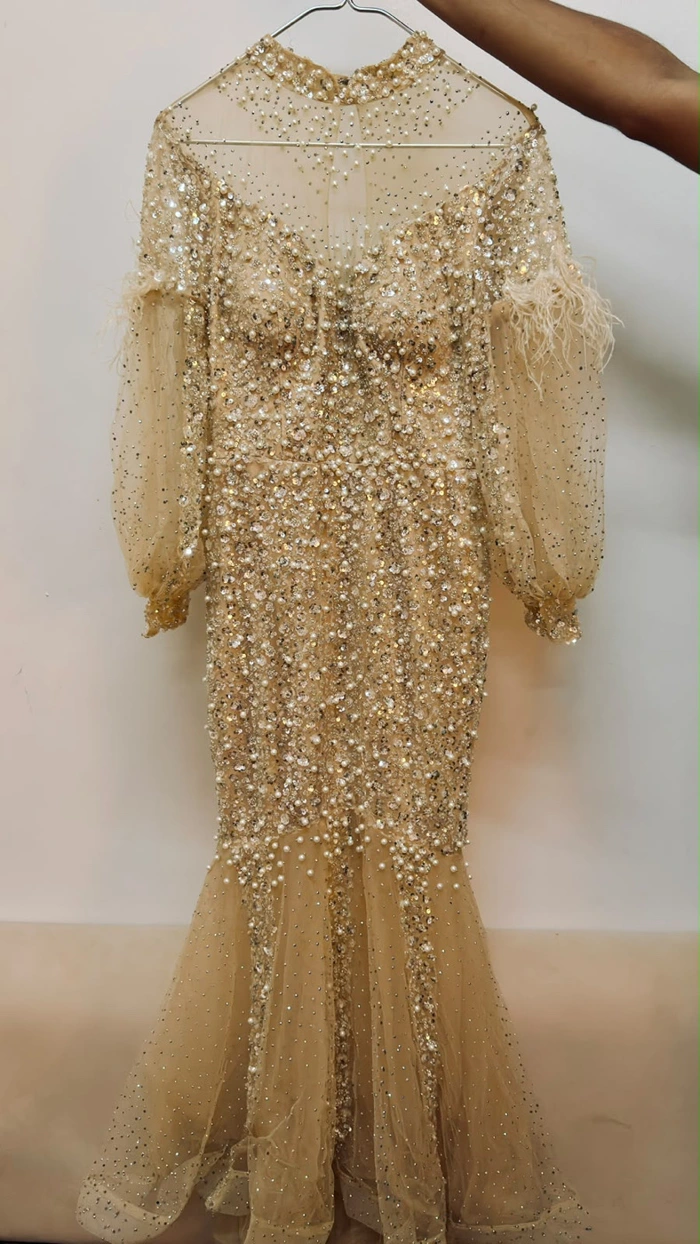 Beige Abendkleid