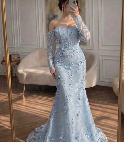 فستان  سهرة - L، ازرق، رفحاء - صورة 1