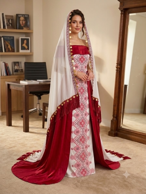 Traditional Dress - L, White, الزرقاء - image 2
