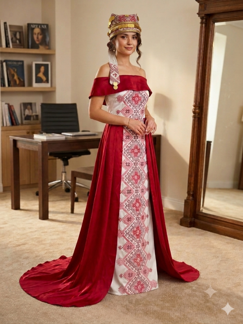Traditional Dress - L, White, الزرقاء - image 3