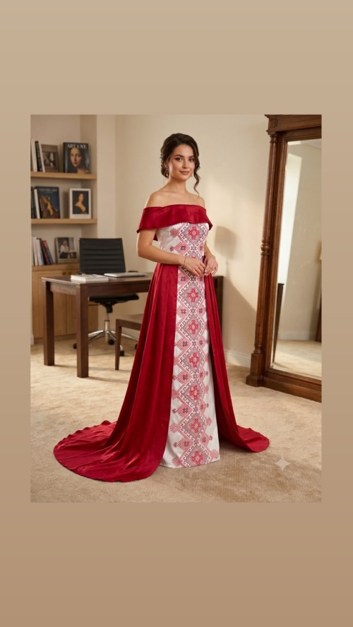Traditional Dress - L, White, الزرقاء - image 1